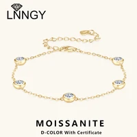 Lnngy VVS1 4mm Moissanite Bracelet Certified 925 Sterling Silver Five-Stone Bracelets For Women Adjustable Hand Chain Jewelry
