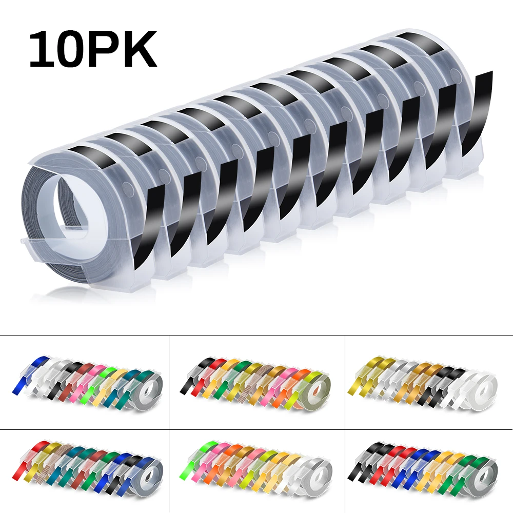 UniPlus 10PK Fit Dymo 3D Label Tapes Multi Colors Embossing Labeling Maker DIY Letter Printer for Motex E101 Dymo Label Printer