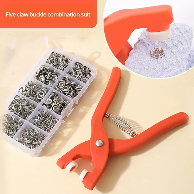 

Five-prong Fastener Installation Tool Set Hidden Stitch-free Press Button Four Snap Button Kit with Pressure Plier 50pcs Snaps