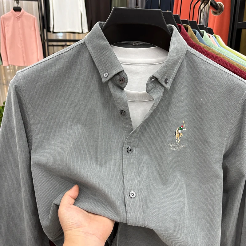 Spring and Autumn New 100% Cotton Long Sleeve Shirt for Men's Business, Leisure, Skin Friendly, Comfortable Collar Shirt Coat