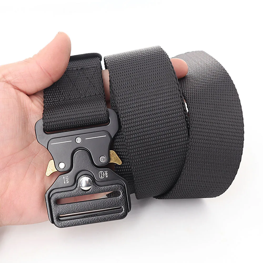 3.8X125cm - Belt Quick Release Outdoor Metal Belt Soft Real Nylon Sports Accessories Men And Women Black Belt