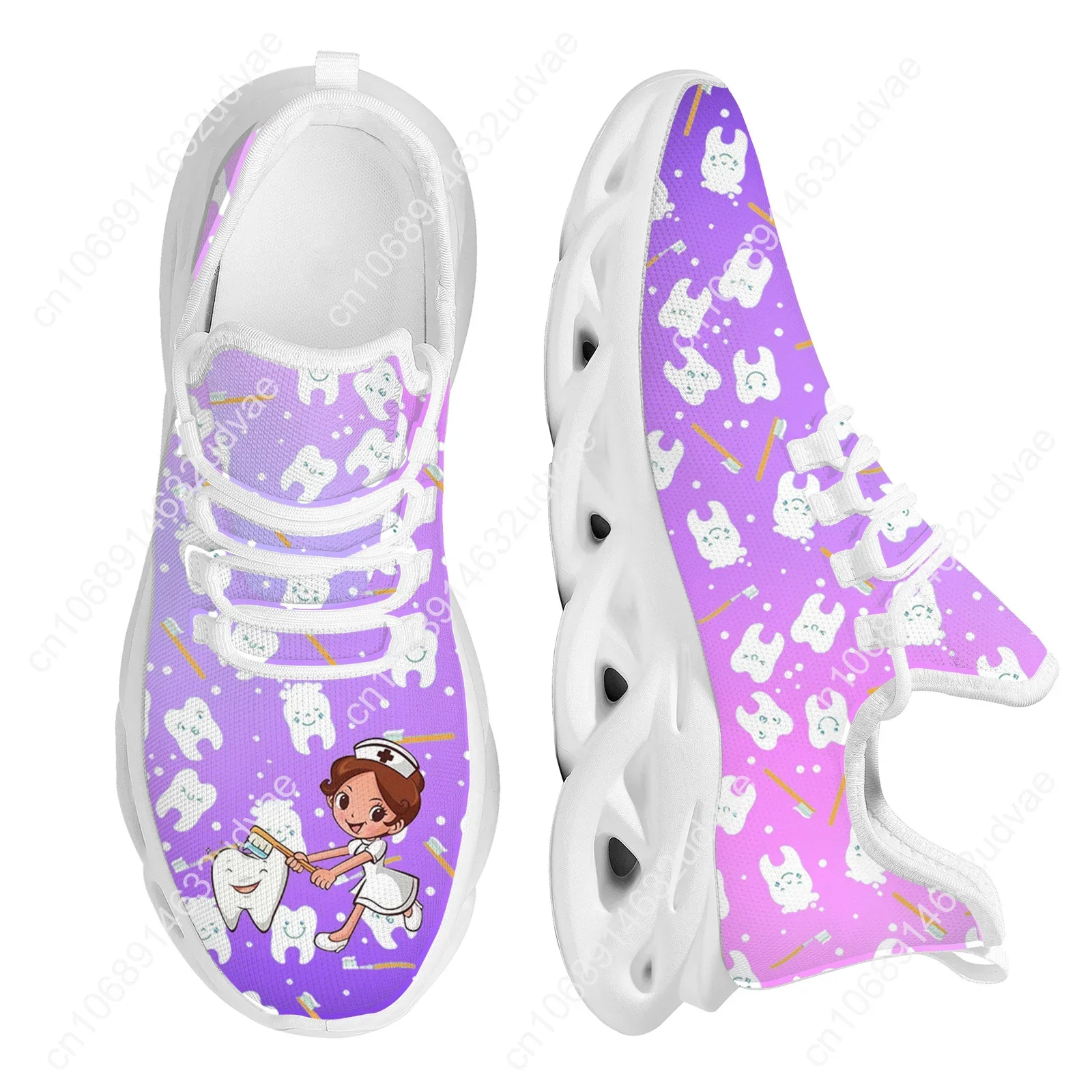 Women Casual Shoes Cute Teeth and Nurse Cartoon Lightweight Mesh Swing Sneakers for Ladies Tennis Sneakers Zapatilla