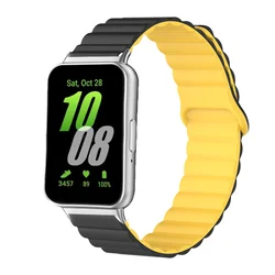 Magnetic Silicone Sport Watch Band - Unisex Fitness Bracelet Accessory - Galaxy Fit 3 (16. Black with yell)