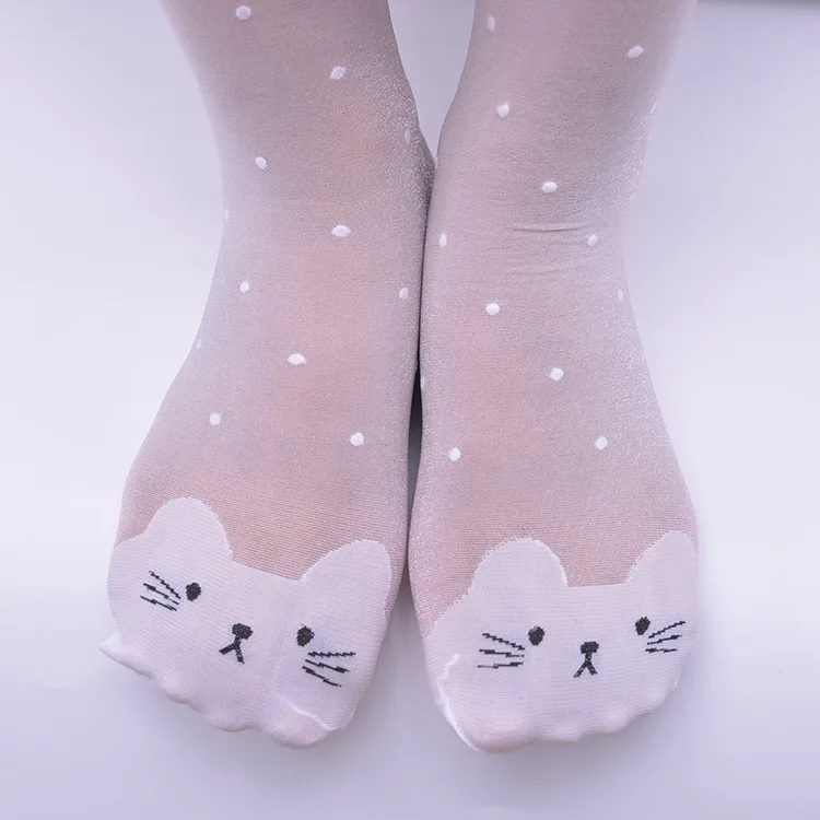 Spring Summer Girls Tights Cartoon Cats Thin Silk Pantyhose for Kids Candy Color Dot Dance Stocking Tights for Girls