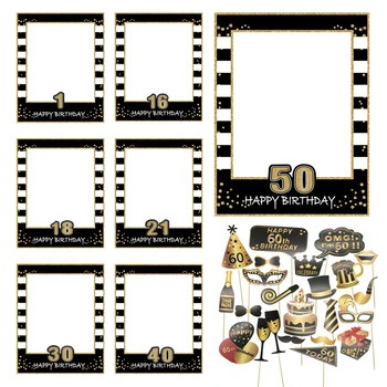 블랙 골드 종이 휴대용 사진 프레임 1 개, 18 21 30 40 50 60 세 성인 생일 파티 기념일 장식 용품