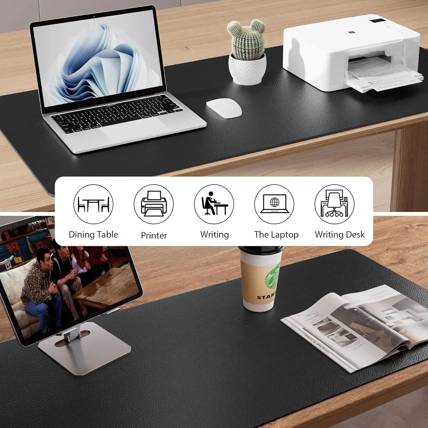 PULeather Non-Slip Desk Mat, Large Mouse Pad & Laptop Desk