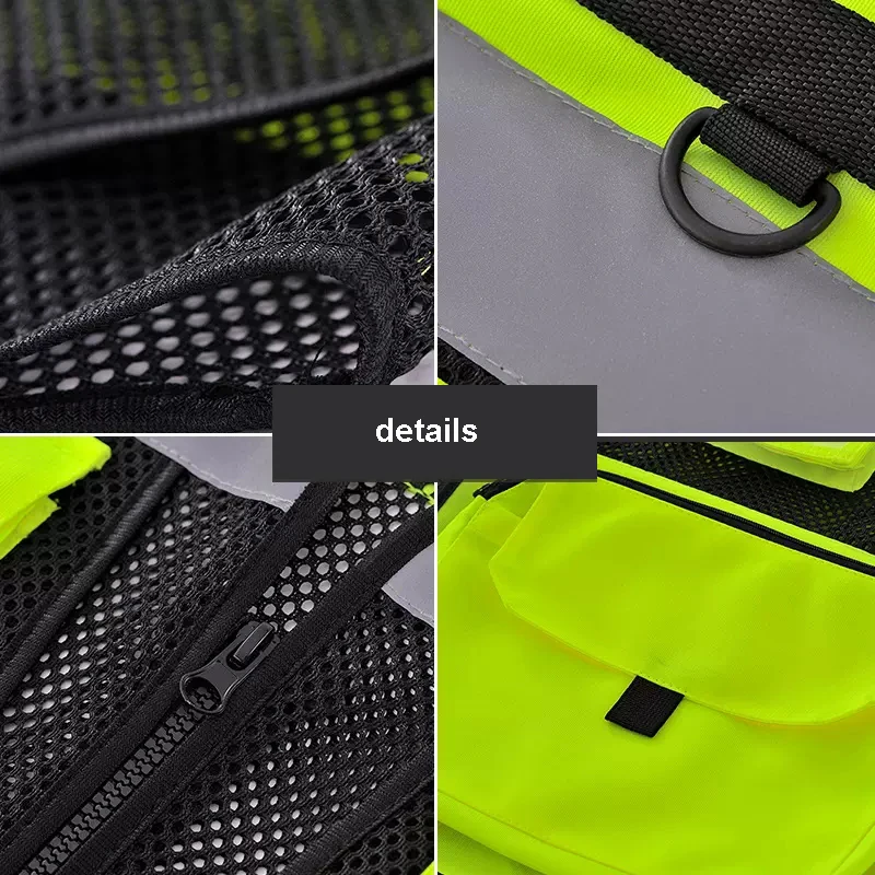 빨간 건설 조끼 통기성 로고 또는 텍스트 주머니가 있는 맞춤형 교통 조끼 Mens Road Workwear