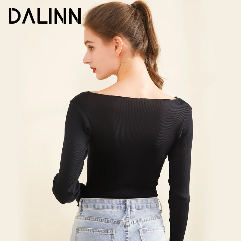 

Woman Ruffles Round Neck Pullovers 80%Silk 20%Cotton Ribs Knitted Slim Sweaters 2023 Fall Winter Basic Top Gray Black DALINN