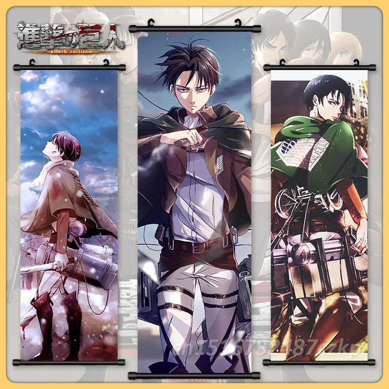 

Scroll Picture Attack On Titan Canvas Print Levi Ackerman Wall Artwork Eren Jaeger Hanging Anime Home Decor Painting Living Room