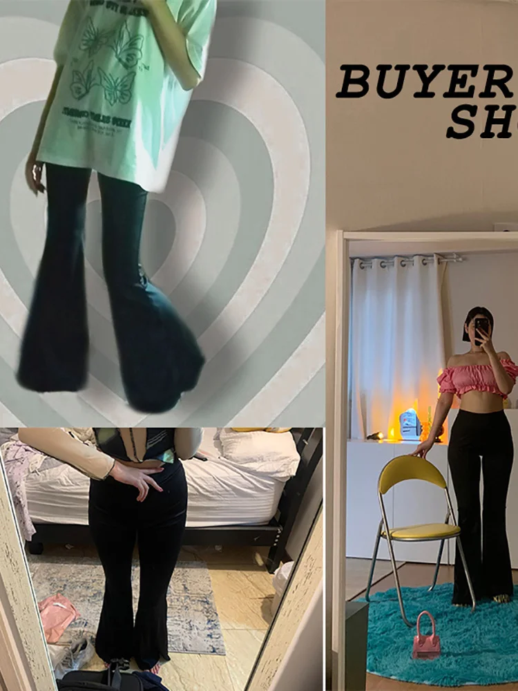Bold Shade Grunge 90s Urban Style Boot Cut Pants High Waist Black Vintage Skinny Pants Fashion Indie Casual For Women Trousers