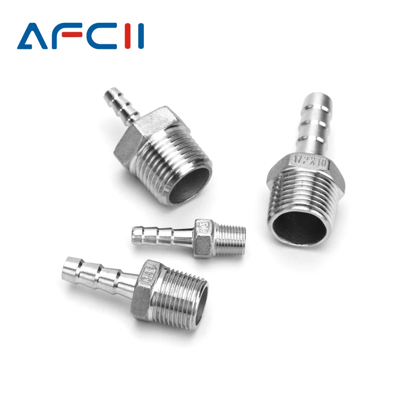 Hose Barb Connector 304 Stainless Steel 1/8" 1/4" 3/8" 1/2" BSP Male Thread Pipe Fitting