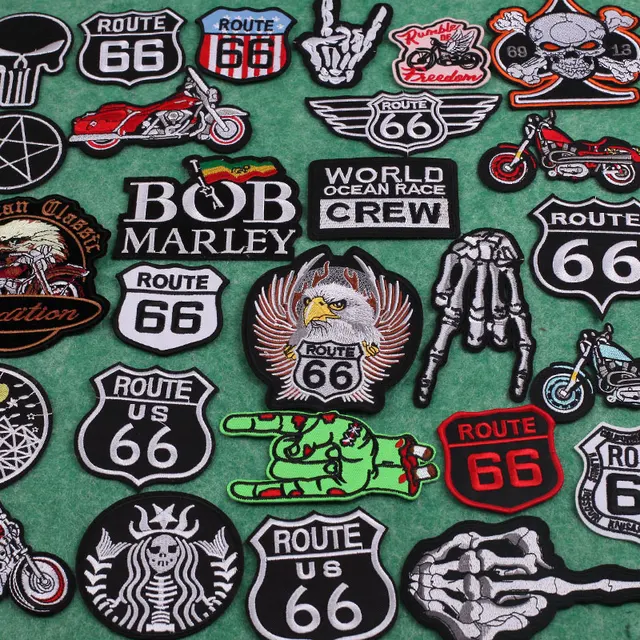 Punk Patches for Clothes ROUTE 66 Motorcycle Eagle Wings Rock Patches for Clothes Iron on Transfers for Clothing Sewing Basges