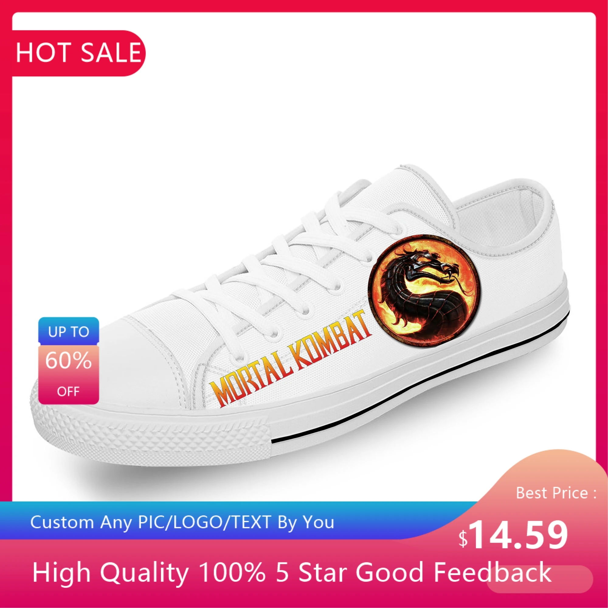 

Кроссовки Mortal Kombat с низким верхом для мужчин и женщин, повседневная холщовая обувь с 3D принтом для подростков, дышащие легкие, белые