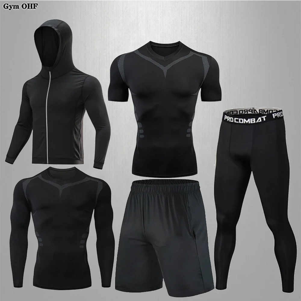 Brand Men Tracksuit Sports Suit Gym Fitness Compression Clothes Running Jogging Sport Wear Exercise Workout MMA Rashguard Tights