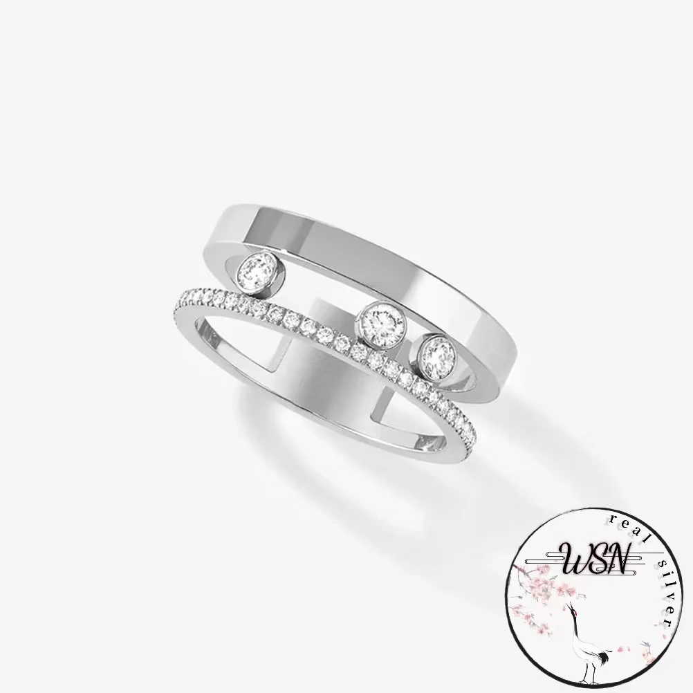 

Luxury brand jewelry S925 sterling silver fashionable women's double-layer brick and stone ring, Valentine's engagement gift