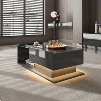 Table basse, noir brillant, table d'appoint, table basse avec plateau en verre et effet LED, avec plateau en verre 4