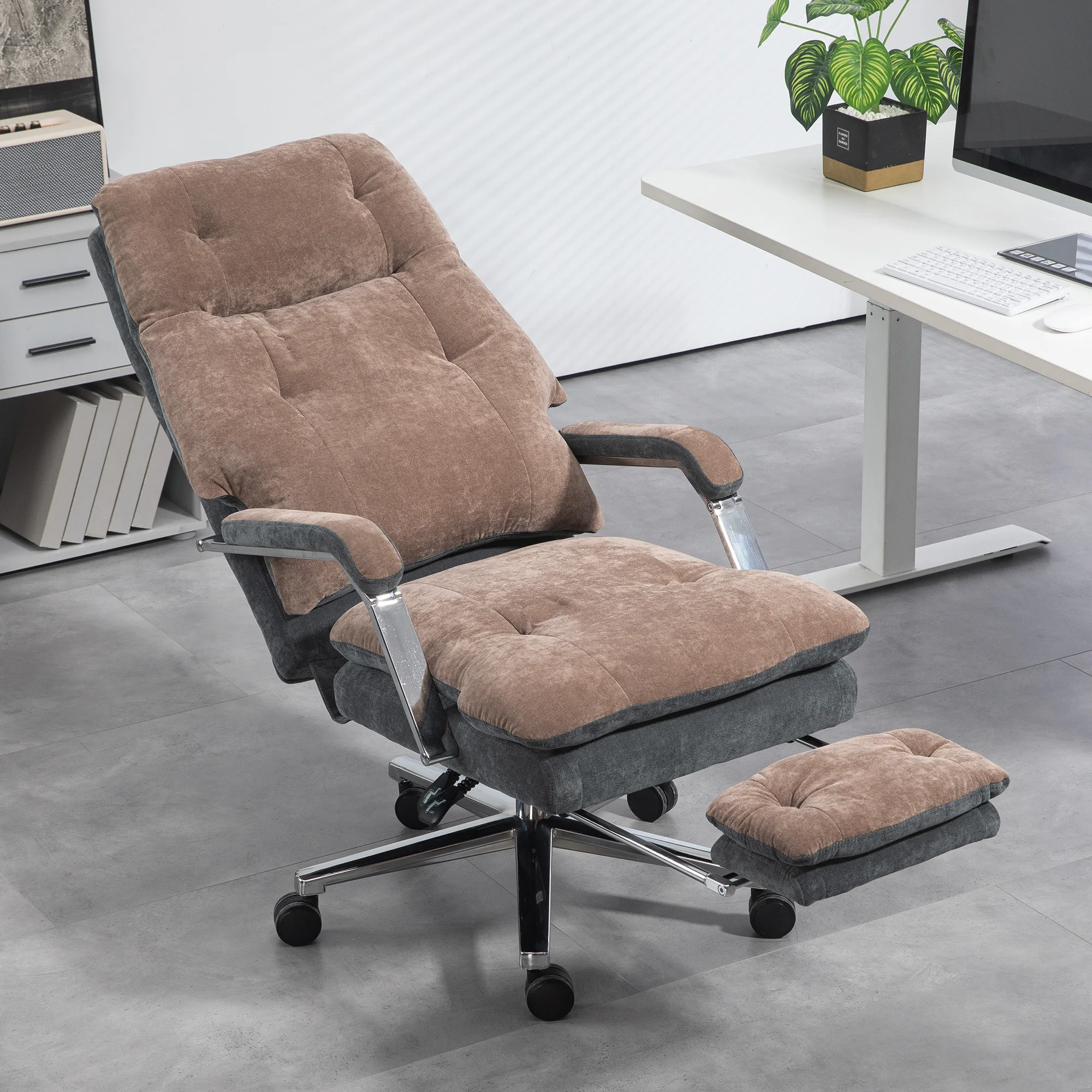 Homcom 400 Lbs Big and Tall Office Chair, Reclining Office Chair with Footrest, Velvet Executive Office Desk Chair 2