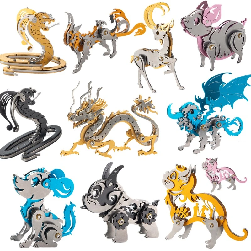 MOKR Color Animal 3D Metal Puzzle  Dragon Cat Monkey Dog Snake Gift And Toys For Kids Adults Learning Education DIY Jigsaw Model monkey puzzle