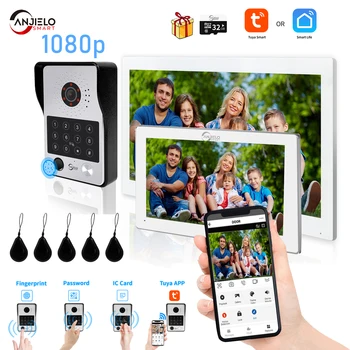 5in1 Unlock Doorbell Video Intercom System Home intercom with screen Doorphone intercom for apartment wi fi  1080P Touch Monitor 1