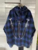 2025 Thug Club blue checkered embroidered hooded painted zipper jacket WY1103 5