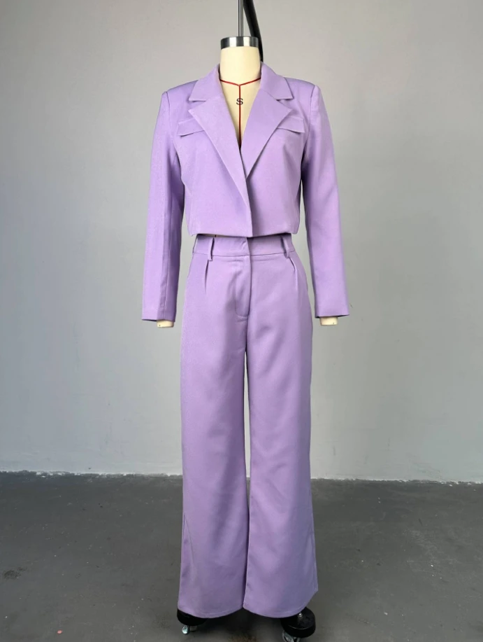Women's Spring and Summer 2024 New Solid Casual Set Fashionable Solid Color Lapel Suit Top Wide Leg Long Pants Casual Set