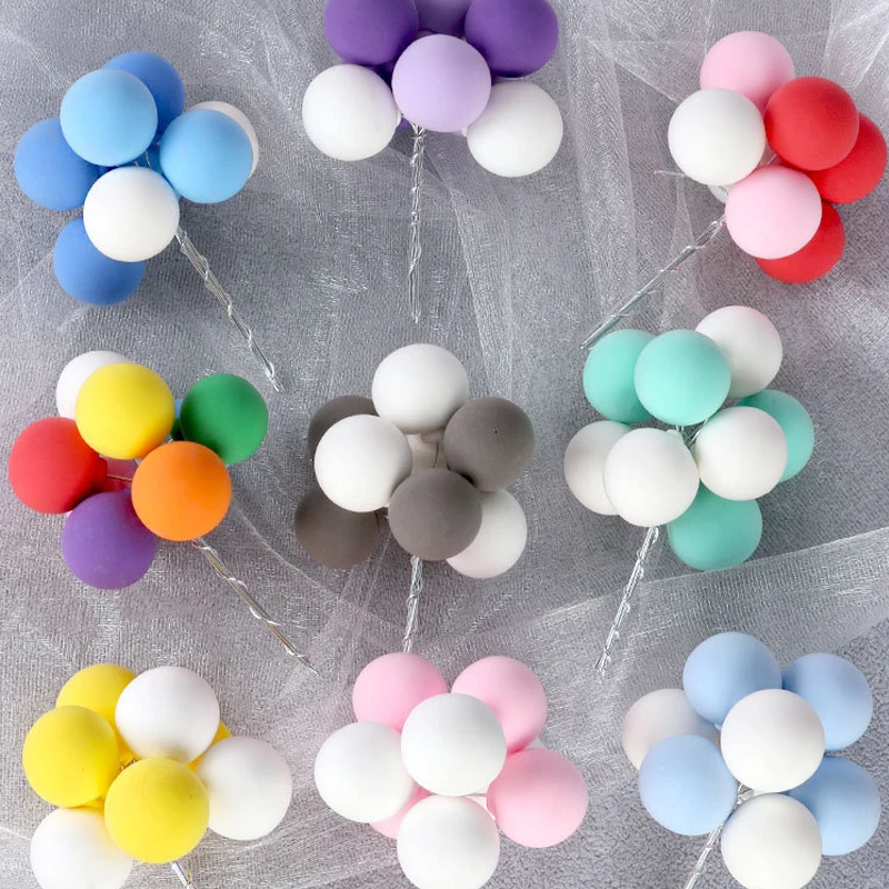 

8Pcs Ball Bundle Colorful Clay Cake Topper Hat Creative Cupcake Topper Cake Flag Birthday Party Decoration Baby Shower Dessert