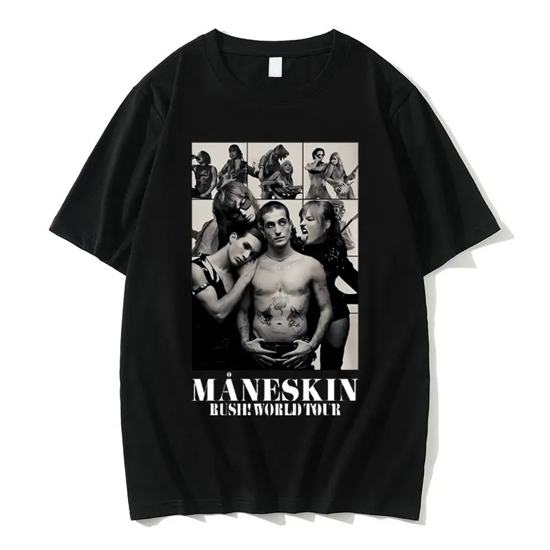 

Italian Rock Band Maneskin Rush World Tour Graphic Tshirt Men Women Gothic Oversized T-shirt Male Vintage Casual Cotton T Shirts