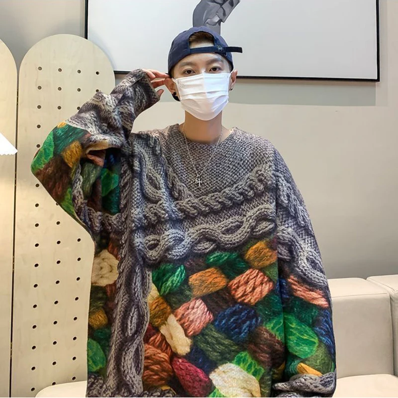 

Men's Sweaters Vintage Knit Y2K Fall/Winter Pullover Sweater Turtleneck Unisex Harajuku Oversized Sweater Print Chic Aesthetics