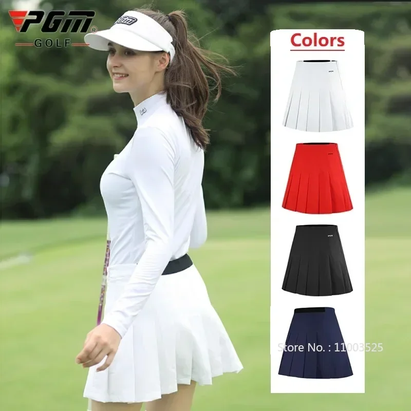 PGM Golf Women Skirt High Waist Pleated Skirt Solid Color A-lined Sports Skorts Ladies Slim Fold Training Culotte Golf Apparel
