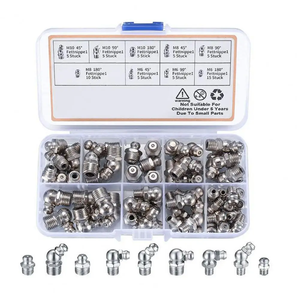 Lubricator Tool Nickel-plated Iron Lubrication Tip Fixings for Mechanical Equipment 60pcs M6/m8/m10 Grease Tool Accessories Bend