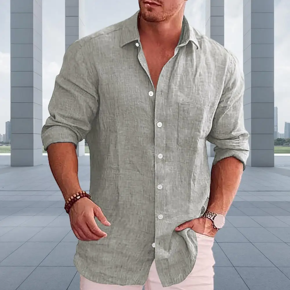 

Single Breasted Men Shirt Men Solid Color Shirt Stylish Men's Casual Shirts Lapel Long Sleeve Single Breasted Tops with for Work