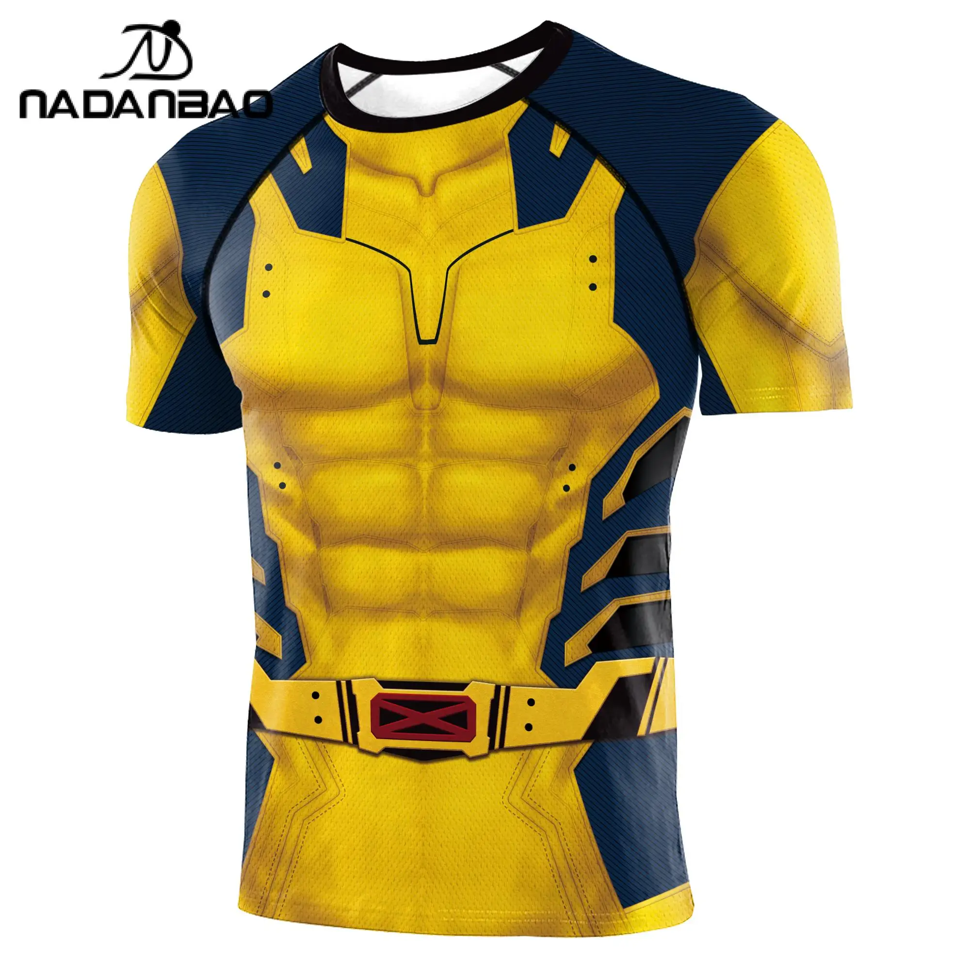 Deadpool Wolverine Print Compression Shirts Men Swim Rash Guards Short Sleeve Workout Surfing Workout Fitness Top