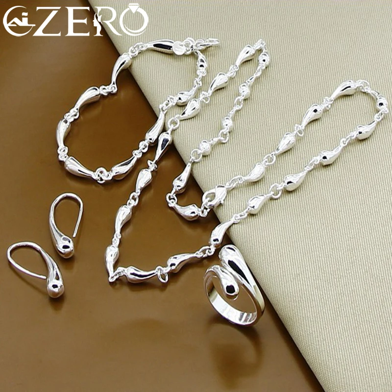 Jewelry Set Silver Jewelry Silver Jewelry Set ALIZERO 925 Sterling Silver Water Drop Chain Necklace Bracelet Earrings Ring Set for Women Wedding Engagement Party