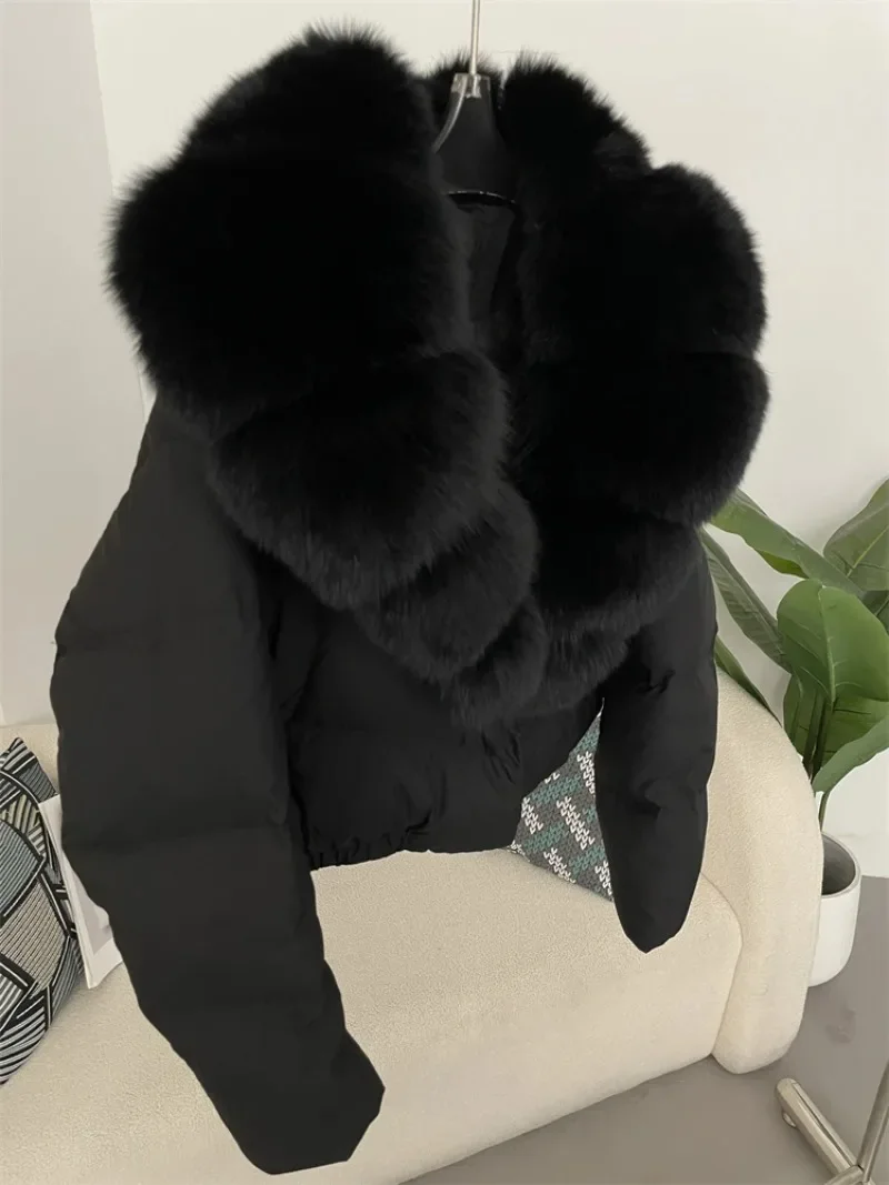 OFTBUY 2024 Big Natural Real Fox Fur Coat Women Autumn Winter Female 90% White Duck Down Jacket Feather Short  Coat Thick Warm 2