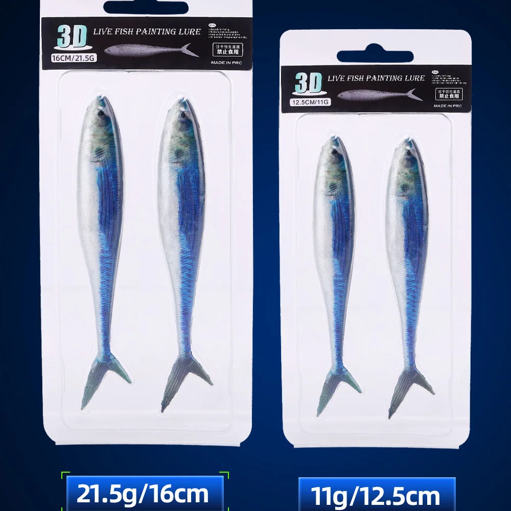 Angelköder Makrele Weichköder 12,5 cm 16 cm 3D-Druck Fisch Blau PVC Kunstköder Scherenschwanz Lot 2 Stück AUSVERKAUF – Detail 7