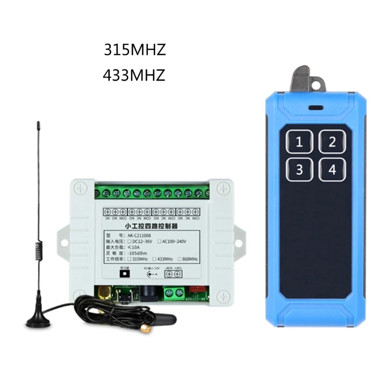 

315Mhz 433Mhz RF Remote Control Wireless 12V-36V 4CH 4 Way Receiver and 4CH Transmitter for Door Lock