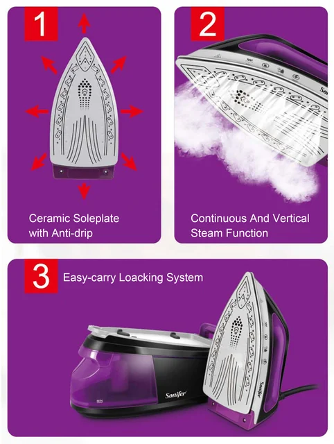 Cordless Steam Iron for Clothes Steam Generator Travel Wireless Iron Ironing  Non-stick Soleplate External Water Tank