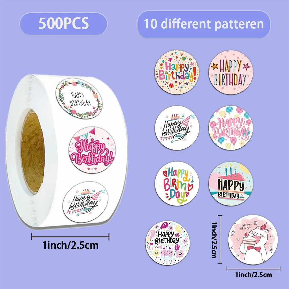 500PCS 생일 축하 롤 스티커 뜨거운 판매 스티커 핸드 계정 씰링 스티커