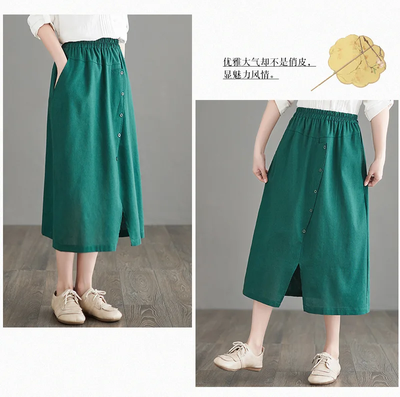 Elastic Waist Cotton and Linen Skirt Women's 2022 Summer New Skirt Cover Belly A-line Linen Solid Color Women's Skirt M-2XL nike skirt