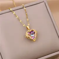 Top Luxury Colorful Crystal Ocean Heart Pendant Necklace For Women Trendy 316L Stainless Steel Jewelry Female Wedding Neck Chain 1