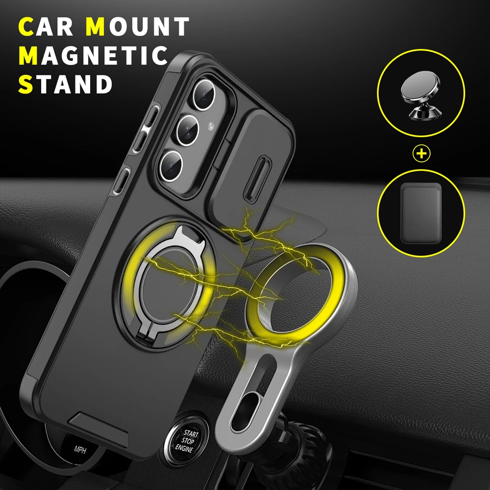 Magnetic Fold Stand Dual Layer Phone Case For Samsung Galaxy A55 A56 A36 A26 A54 A14 A35 A37 A57 A17 A16 A15 5G Slide Lens Cover 3