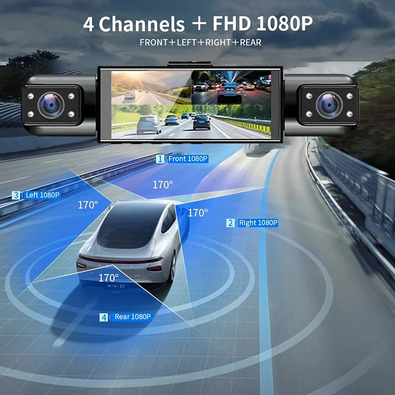 360° Car DVR 1080P Video Recorder Dash Cam for Car 3/4 Lens Front Right Rear View camera Night Vision 24H Parking Monito Camera