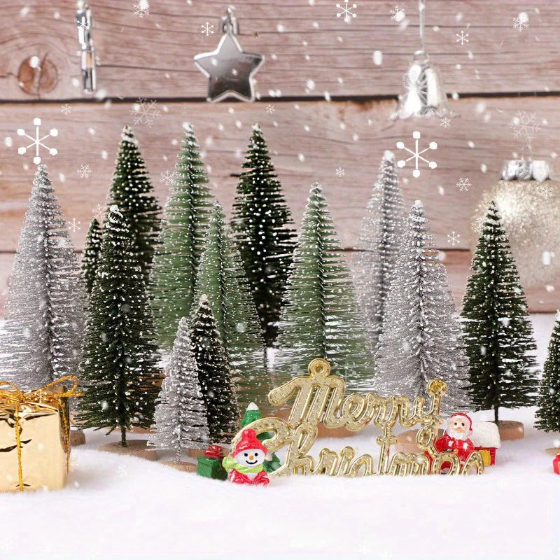 Description Picture 4 of item15pcs Miniature Artificial Christmas Tree Simulation Snow Frost Tree Pine Tree For 2025 Xmas New Year Party DIY Home Decoration