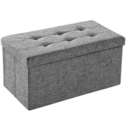 Tectake Taburete plegable con compartimento de almacenaje rectangular 76x38x38cm gris claro - taburete tipo puf plegable, asiento con espacio de almacenamiento, taburete de madera y textil, escabel forrado acolchado,