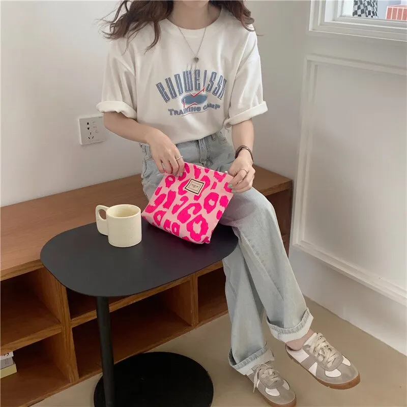 S6649e072d400498098da2b915abaad5en Pink Leopard Print Women Cosmetic Bag Retro Flower Ladies Small Clutch Purse Travel Handbags Schoolgirl Pencil Storage Bags Mallzona