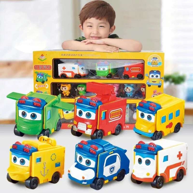 6Pcs Gogobus Action Figure Robot Transformer Cars Set Deformazione Trasformazione Veicoli Anime Cartoon Fireman Models Toys