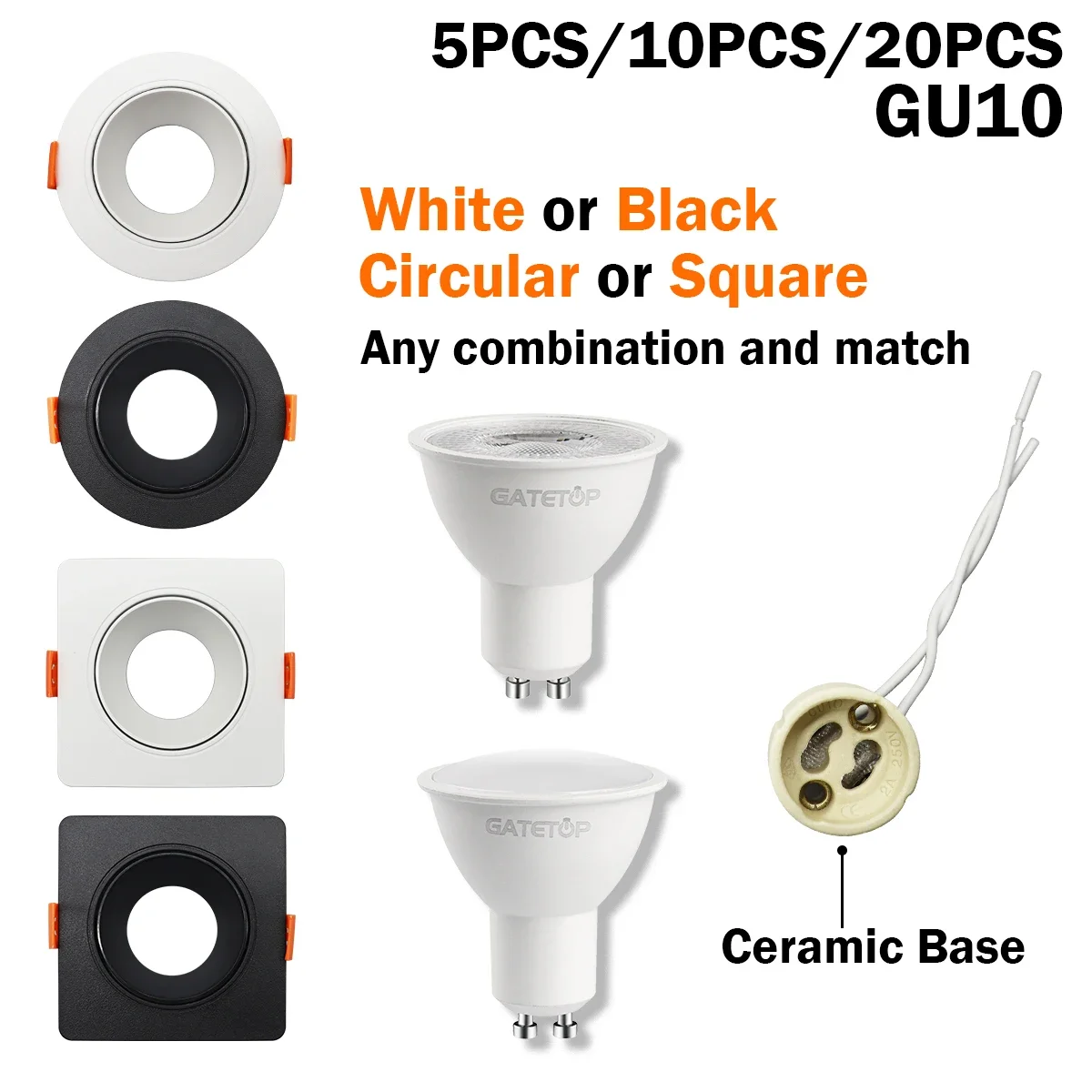 

5/10/20pcs Hight Lumen 5W Ceiling Spotlights Downlight ceramic GU10 base Angle Adjustable Rotating AC220V 120V Indoor Lighting