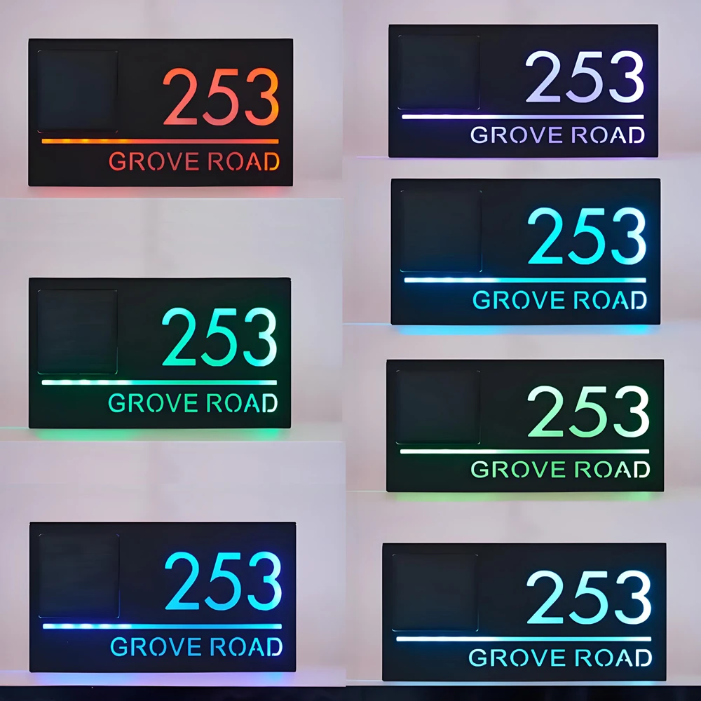 7Color solar house number light 3DLaser cutting house wall plaque door sign