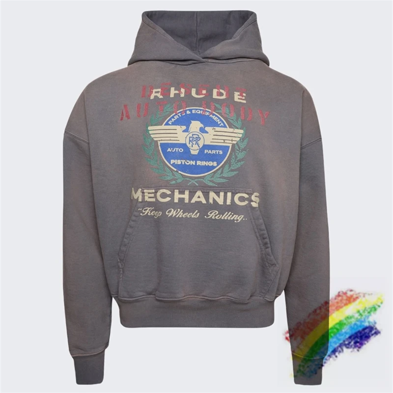 

2023fw RHUDE Hoodie Vintage For Men Women 1:1 Best Quality Oversize Retro Slogan Logo print Pullovers