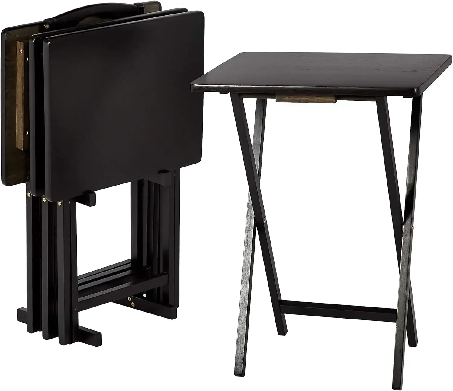Classic Black TV Dinner Folding Tray Tables with Storage Rack – Set of 4, 15" x 19" x 26" 1